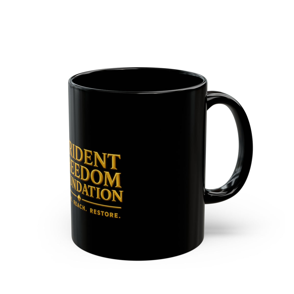 Trident Freedom Foundation Black Coffee Mug — Rescue. Reach. Restore. (11oz/15oz)