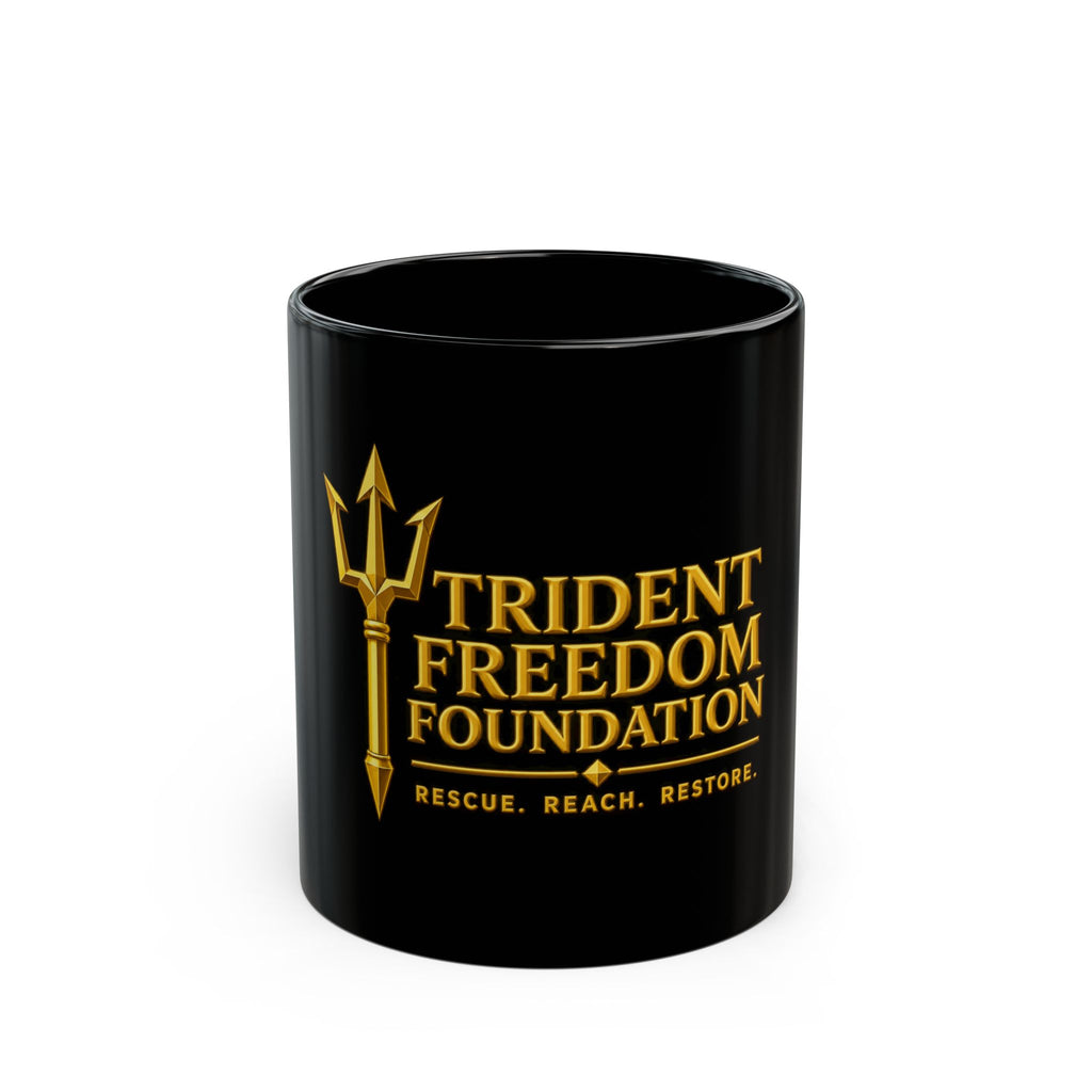 Trident Freedom Foundation Black Coffee Mug — Rescue. Reach. Restore. (11oz/15oz)
