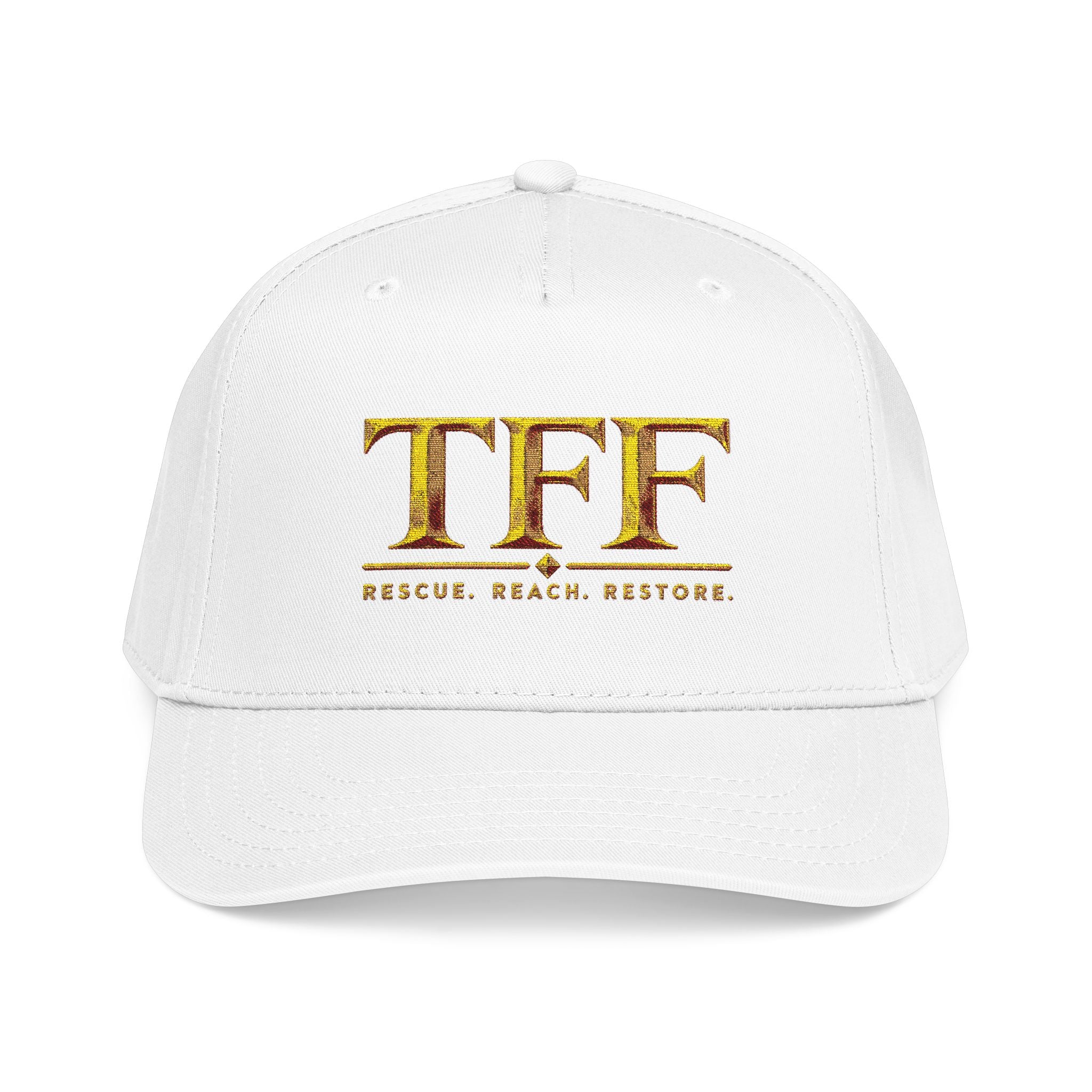 TFF Embroidered Baseball Cap — Gold Lettering Mid Profile Hat
