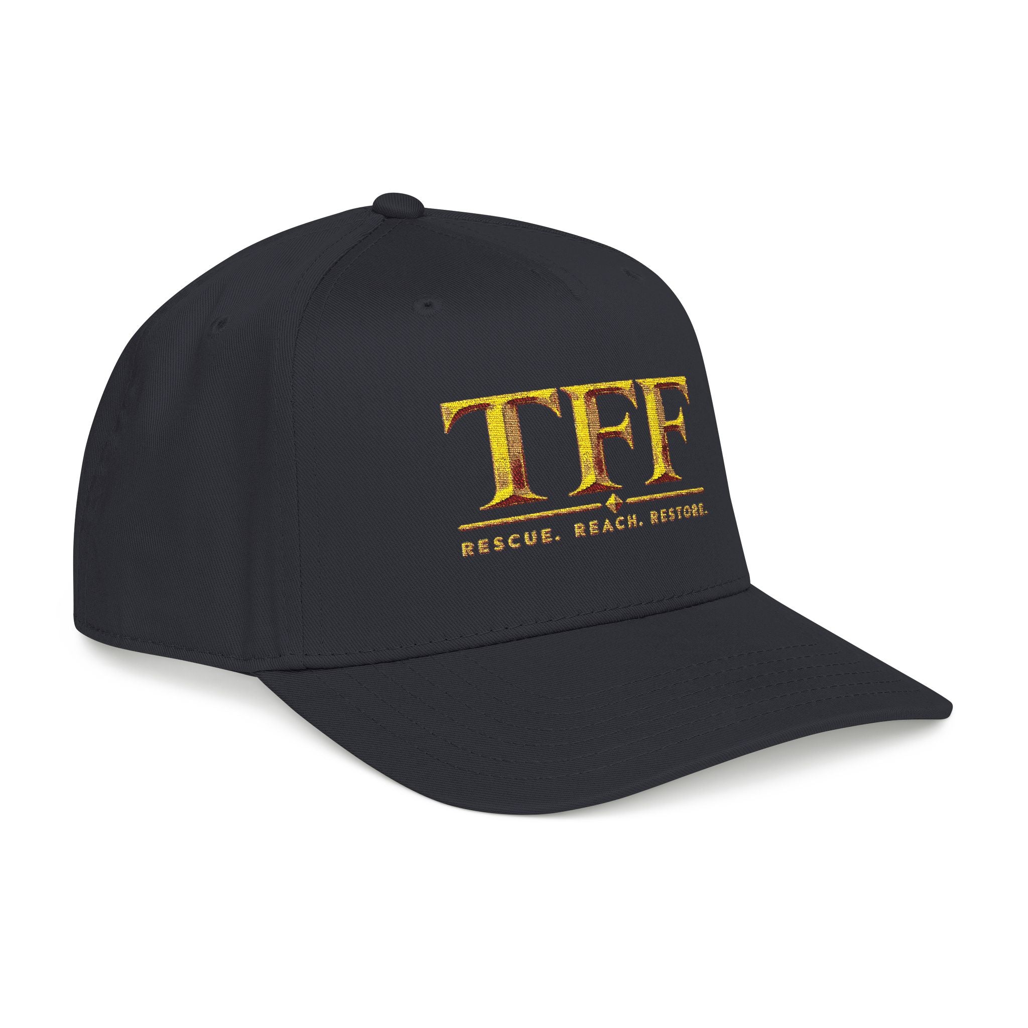 TFF Embroidered Baseball Cap — Gold Lettering Mid Profile Hat