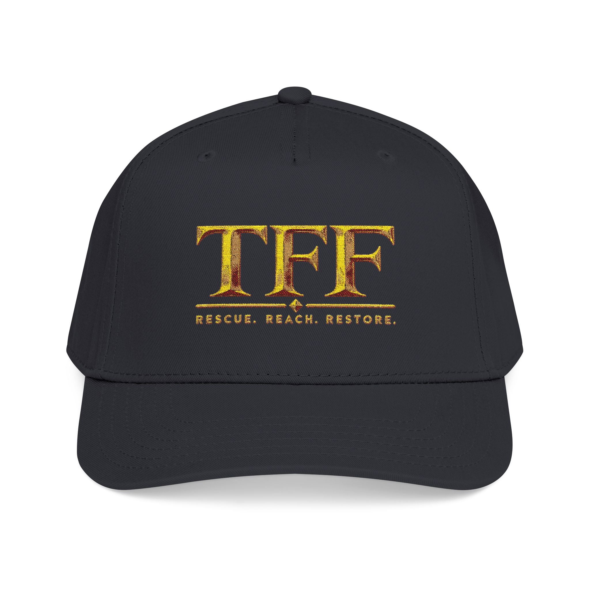 TFF Embroidered Baseball Cap — Gold Lettering Mid Profile Hat